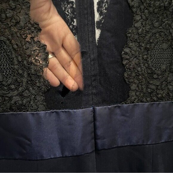 Theia Sheath Gown Maxi Blue Lace Ribbon Waistline Evening Formal Size 2 Wedding - Picture 7 of 9